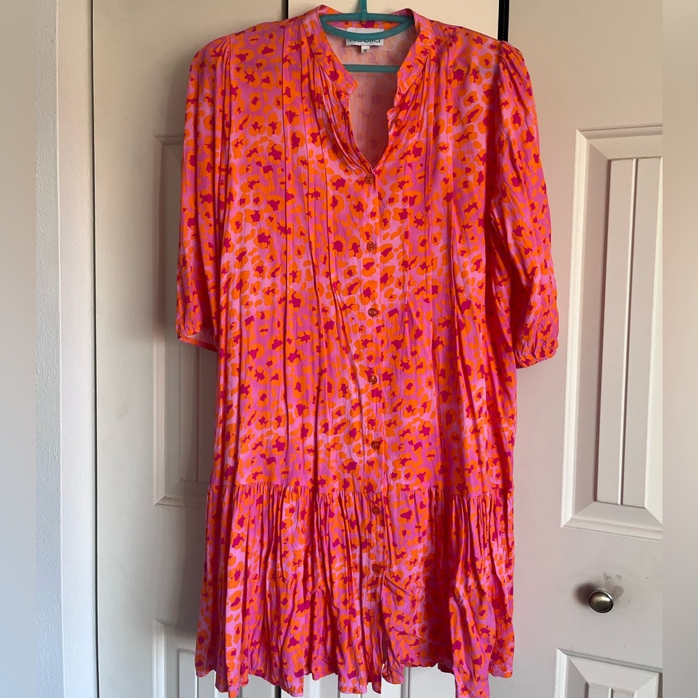 Vibrant Pink and Orange Midi Dress